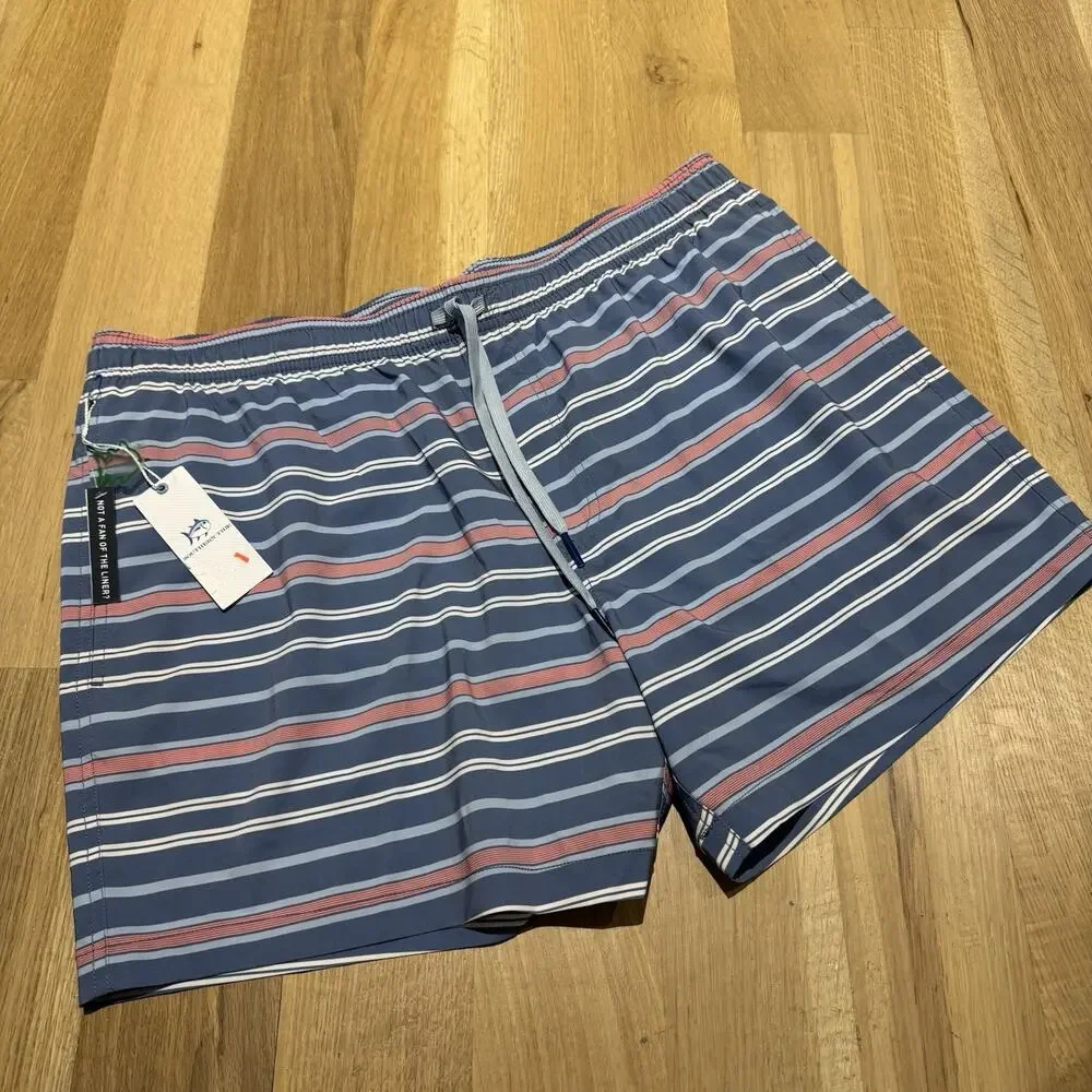 Southern Tide Swim Trunks Men’s XXL Breton Stripe Blue Board Shorts NWT